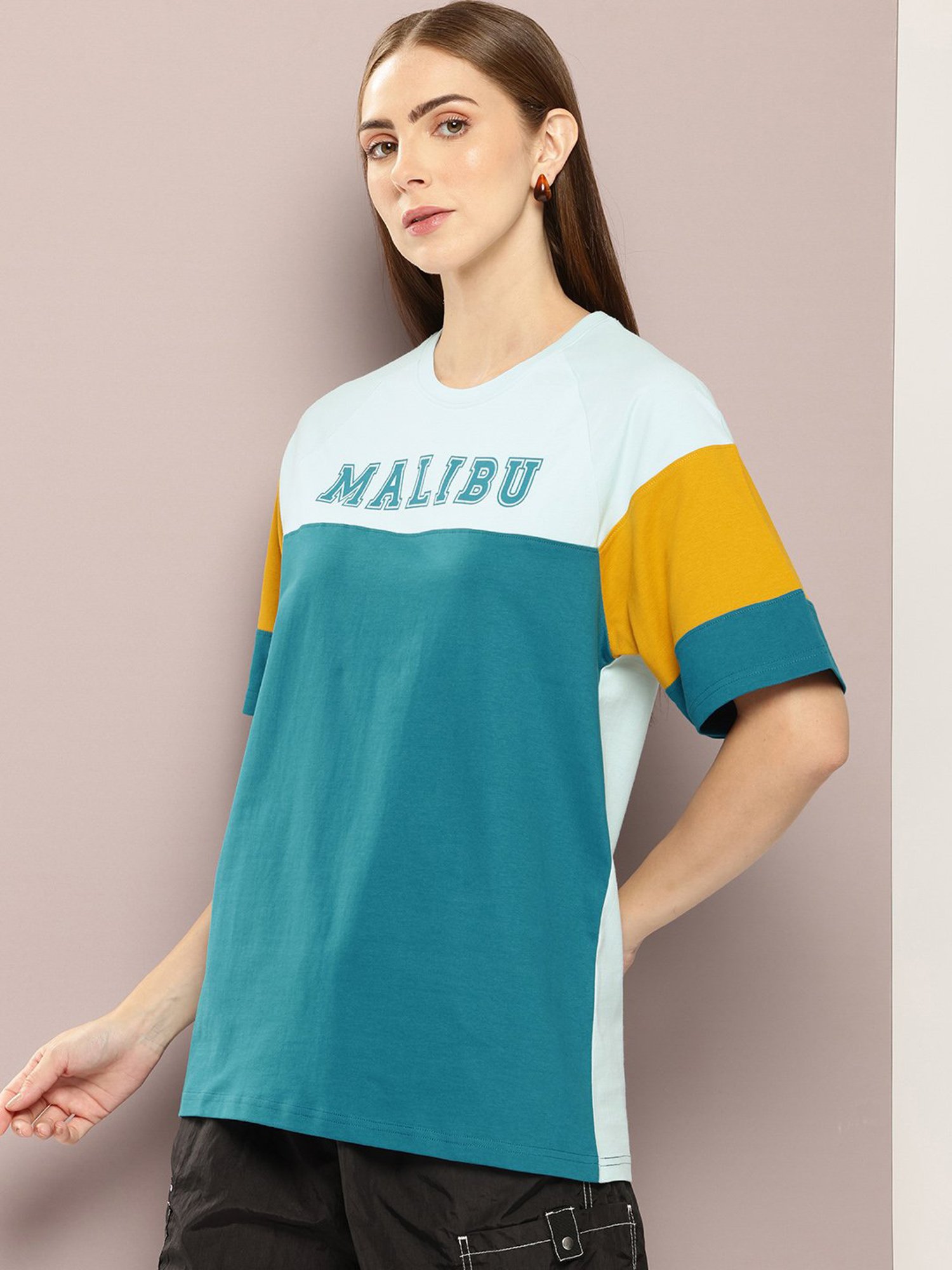 Dillinger Blue Cotton Graphic Print Oversized T-Shirt