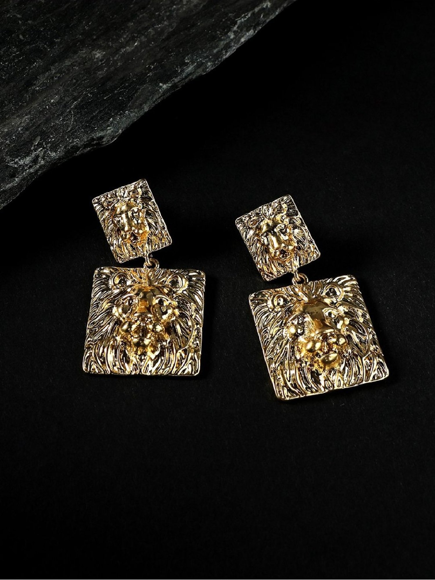 Sohi Women's Regal Lion Drop Earrings  Champayne Gold