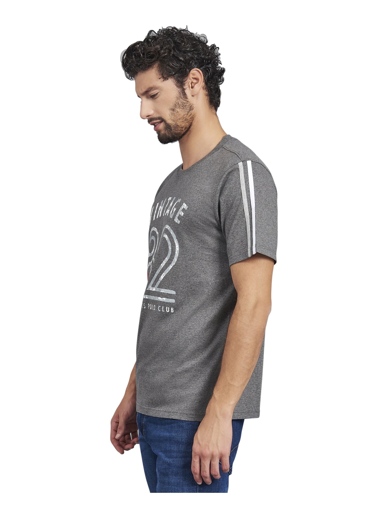 Beverly Hills Polo Club Grey Cotton Regular Fit Printed T-Shirt