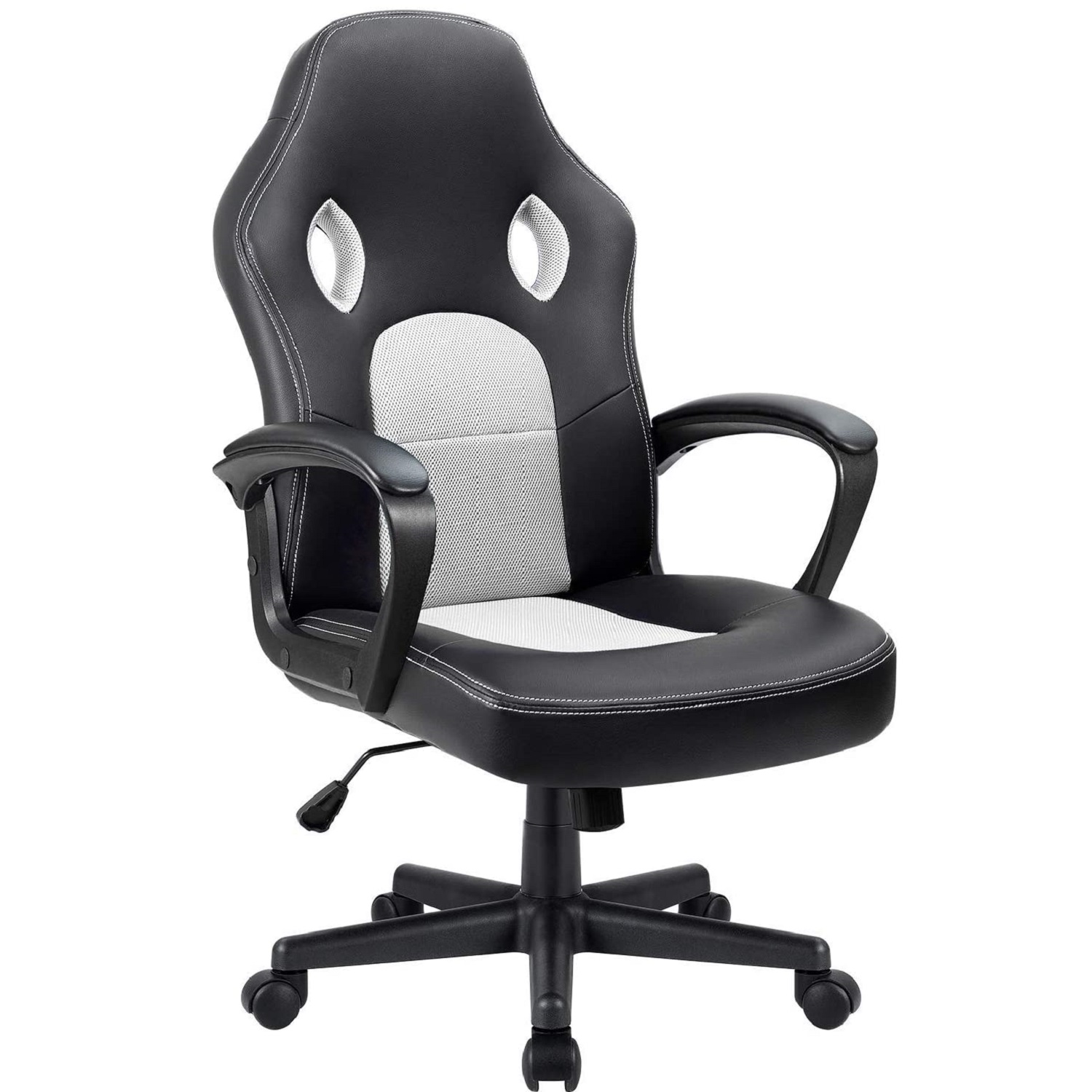 Furmax Office Desk Leather Gaming, High Back Ergonomic Adjustable Racing Task Swivel Executive Computer Chair Headrest and Lumbar Support (Black)