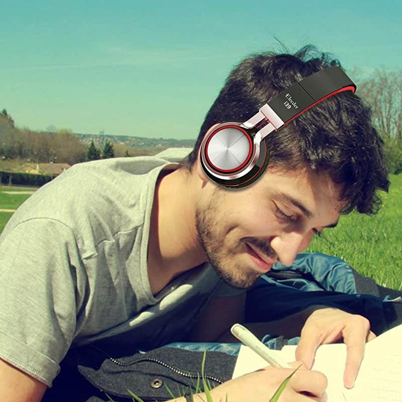 i39 Headphones with Microphone Foldable Lightweight Adjustable On Ear Headsets with 35mm Jack for Cellphones Computer MP34 Kindle School RedBlack