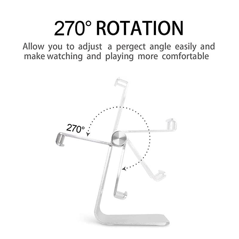 Cell Phone Tablet Stand Adjustable Multi-Angle Aluminum Non-Slip Dock Holder Cradle Charger Station Mount Foldable Portable Desktop Organizer Table Kitchen Room Office School (Silver)