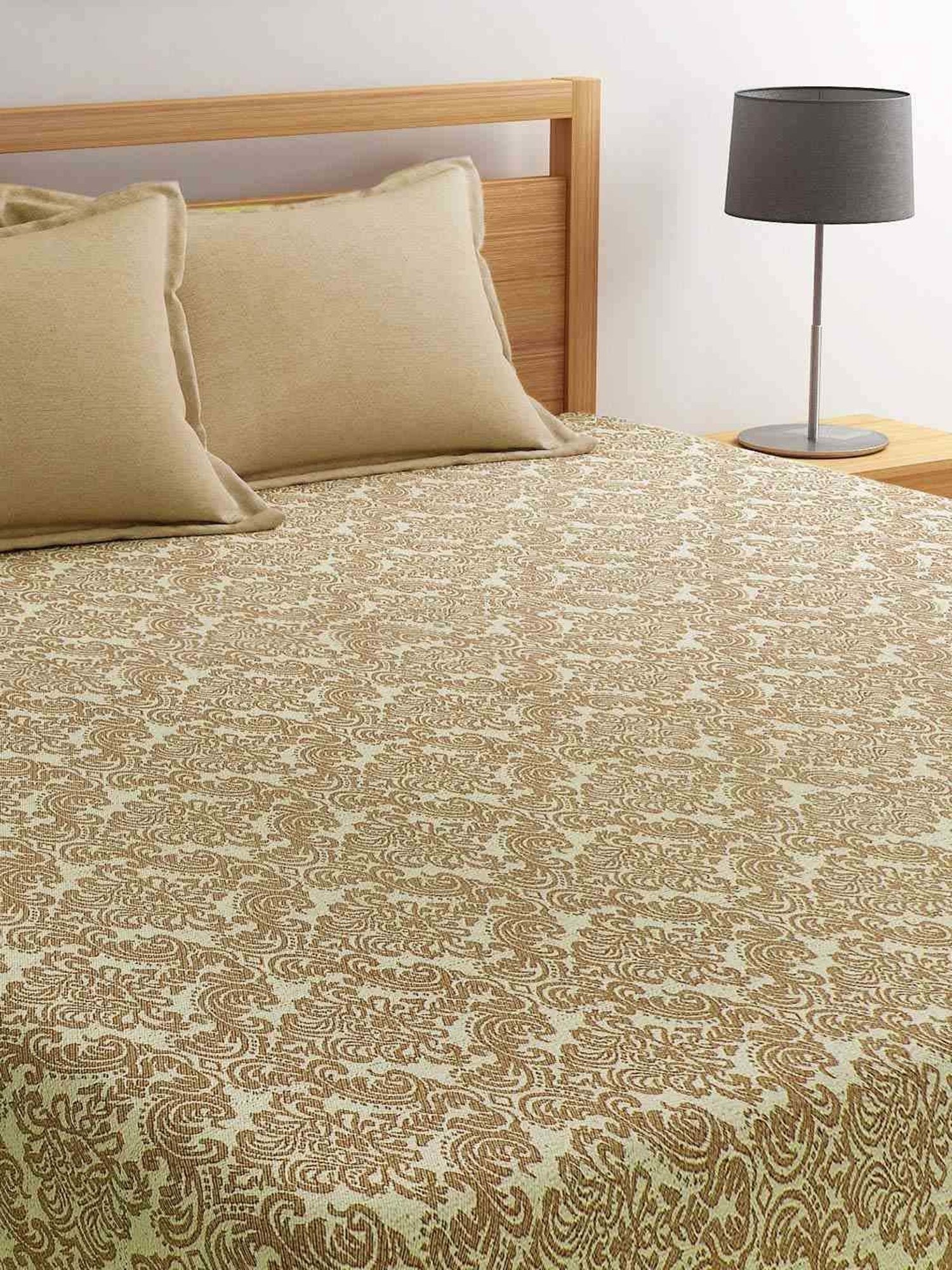 Saral Home Easy Living Beige Cotton 220 TC Royalty Handmade King Bed Sheet With Pillow Covers