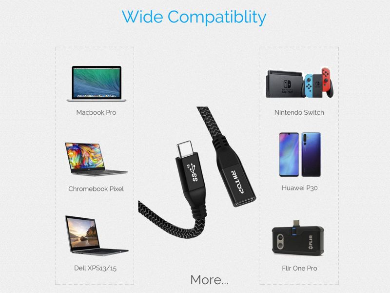 USB C Extension Cable 6ft, RIITOP USB Type-C Male to Female (Gen2 10Gbps) Cord Support Charging & Data for Nintendo Switch, MacBook Pro, Dell XPS