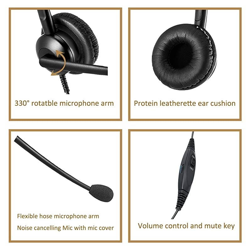 Phone Headset with Noise Canceling Mic for Call Center Corded Office Headset with Mic Mute Volume Control Work for Yealink T20P T22P T26P T23G T29G T32 T41S T42S T46S Grandstream