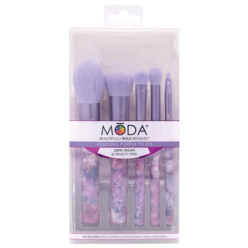MODA Brush 5pc Peaceful Purple Tie Dye Makeup Brush Set, Includes - Blush, Domed Shadow, Crease, and Angle Eyeliner Brushes
