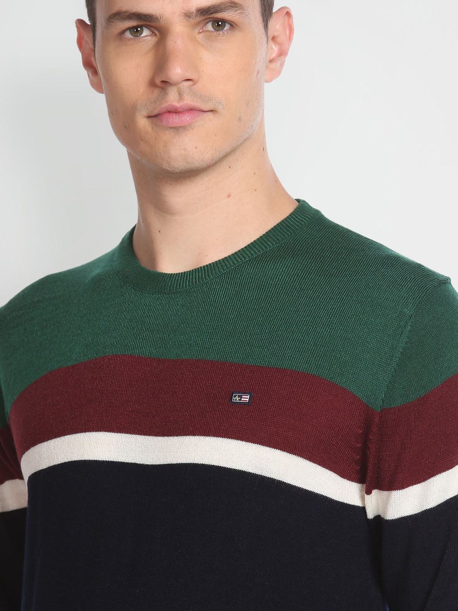 Arrow Sport Green Regular Fit Colour Block Sweater