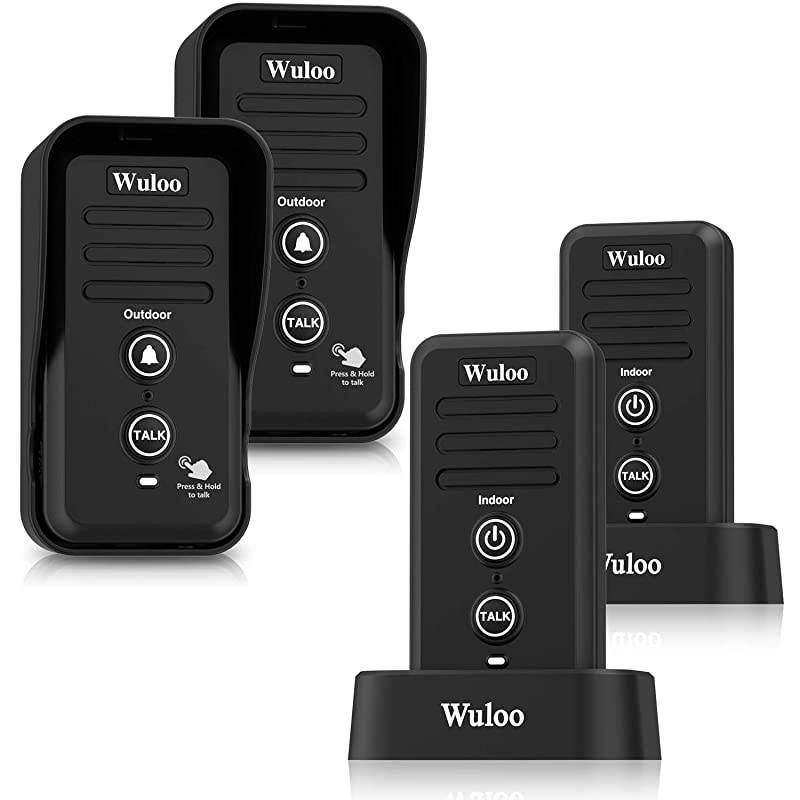 Wireless Intercom Doorbells for Home Classroom, Intercomunicador Waterproof Electronic Doorbell Chime with 1/2 Mile Range 3 Volume Levels Rechargeable Battery Including Mute Mode(Black, 2&2)