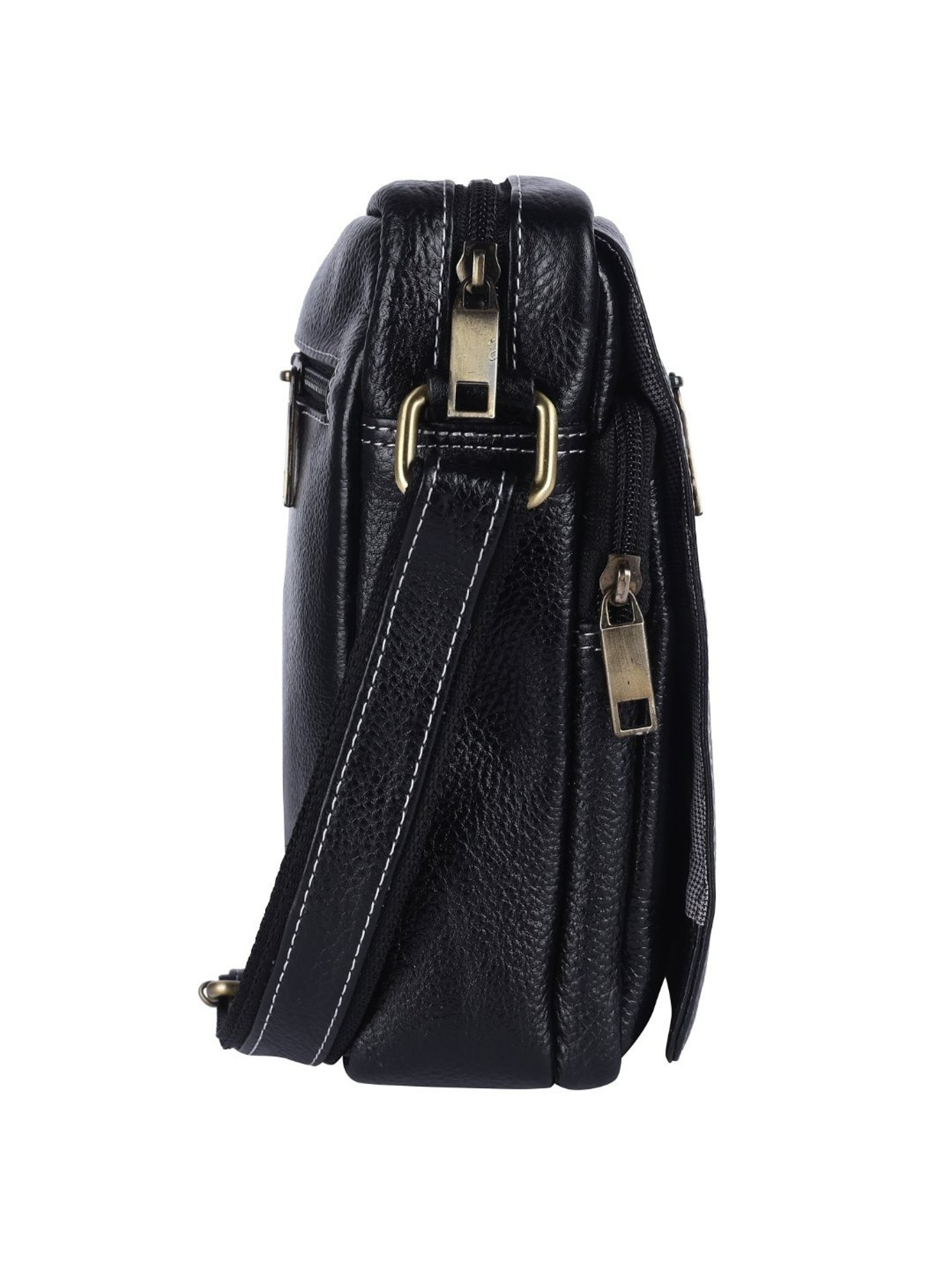 HiLEDER Black Textured Small Leather 8 inch Cross Body Bag