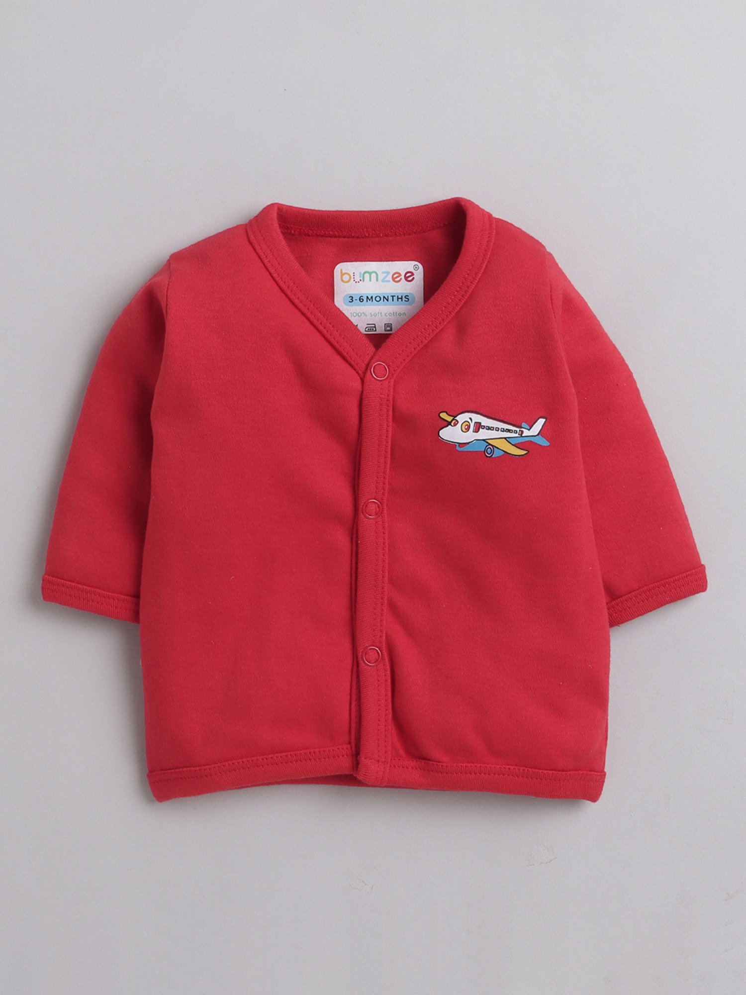 Bumzee Kids Red & White Printed Full Sleeves Jhablas (Pack Of 3)