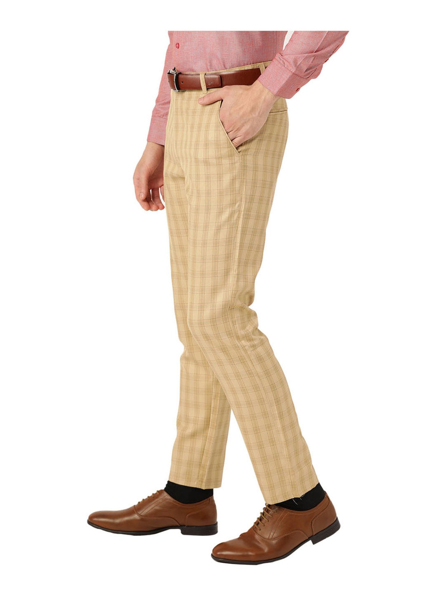 Sojanya Beige & Green Checks Trousers