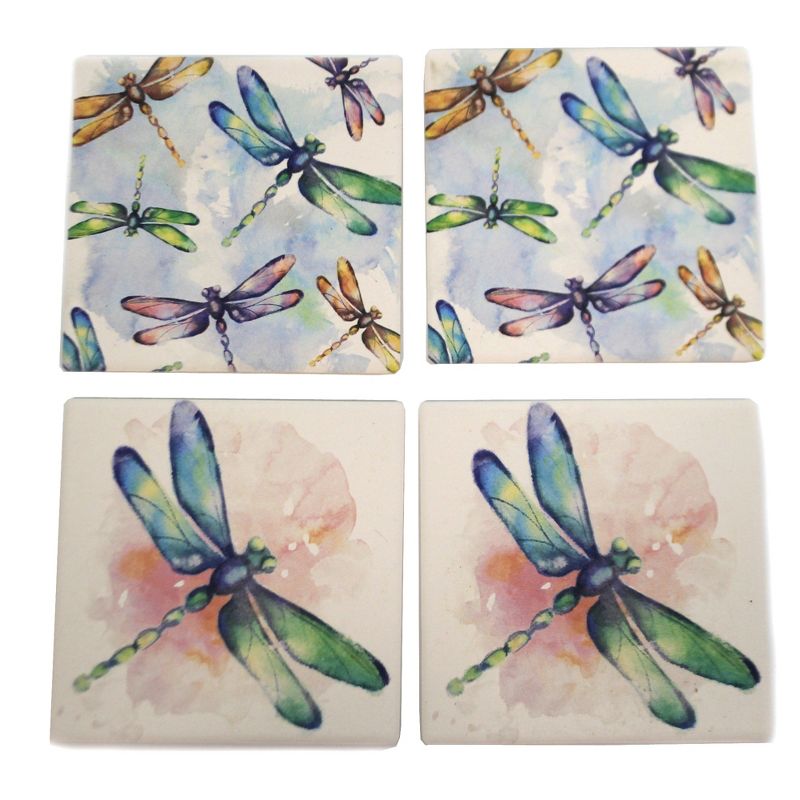 Tabletop 4.0" Watercolor Dragonfly Coaster Sst/4 Good Luck Carson Home Accents  -  Coasters