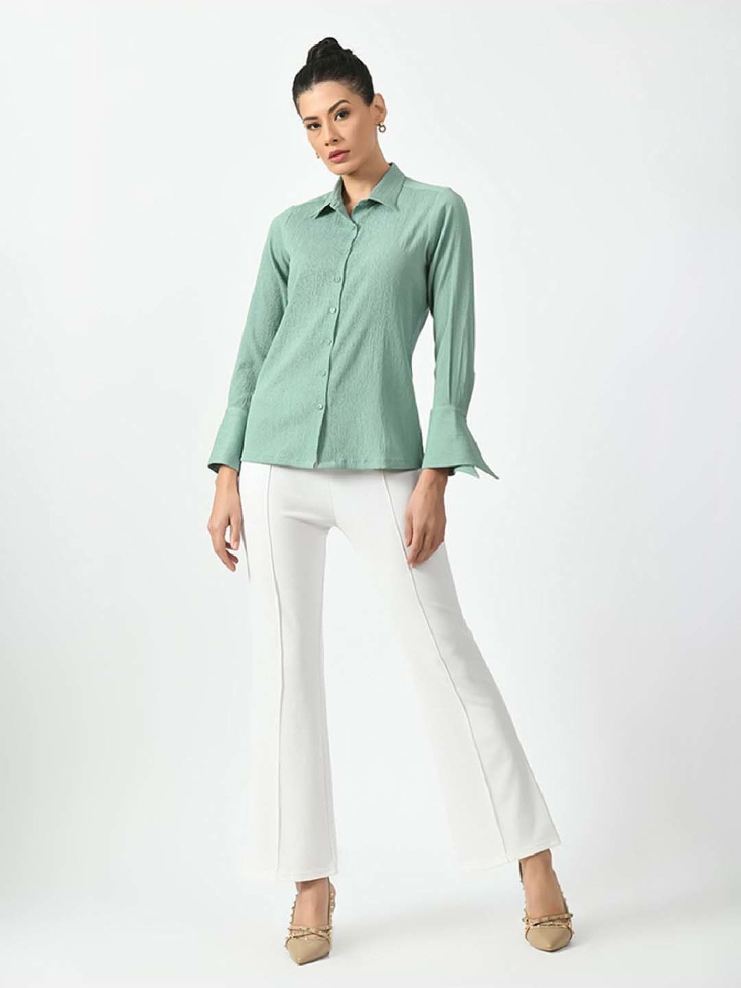 Office & You Green Plain Shirt