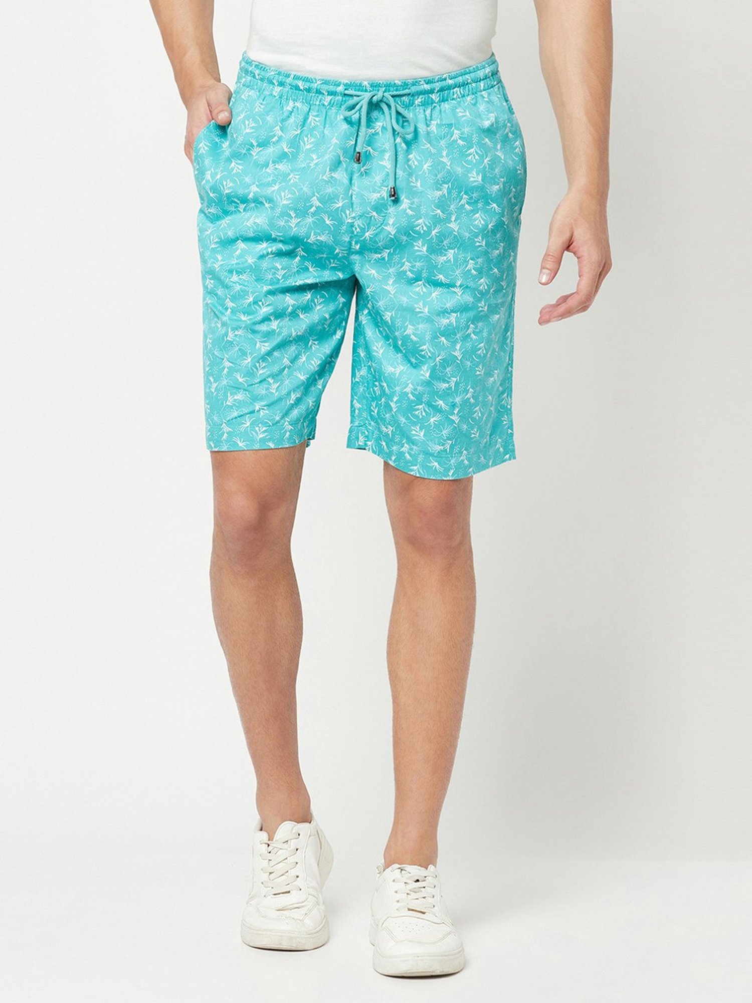 Crimsoune Club Turquoise Regular Fit Cotton Shorts
