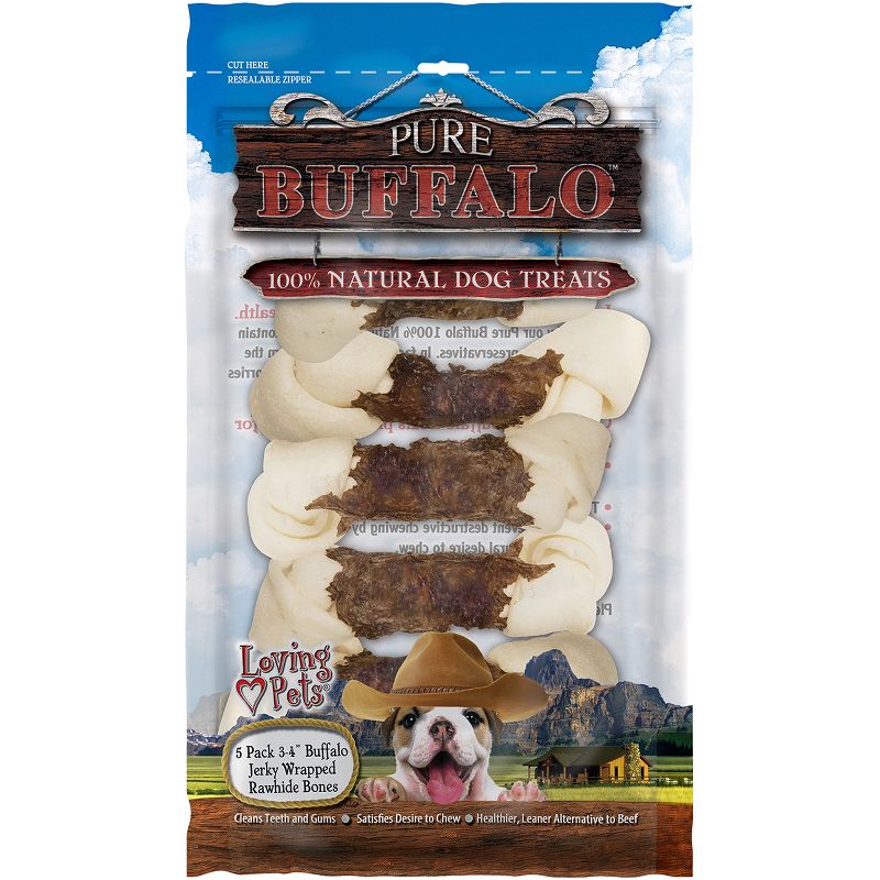 Loving Pets Pure Buffalo 5-6 Inch Buffalo Jerky Wrapped Rawhide Bone (5 Pack)