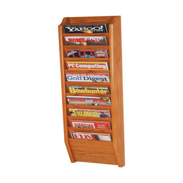 Wooden Mallet Cascade 10 Pocket Magazine Holder Display Rack Medium Oak