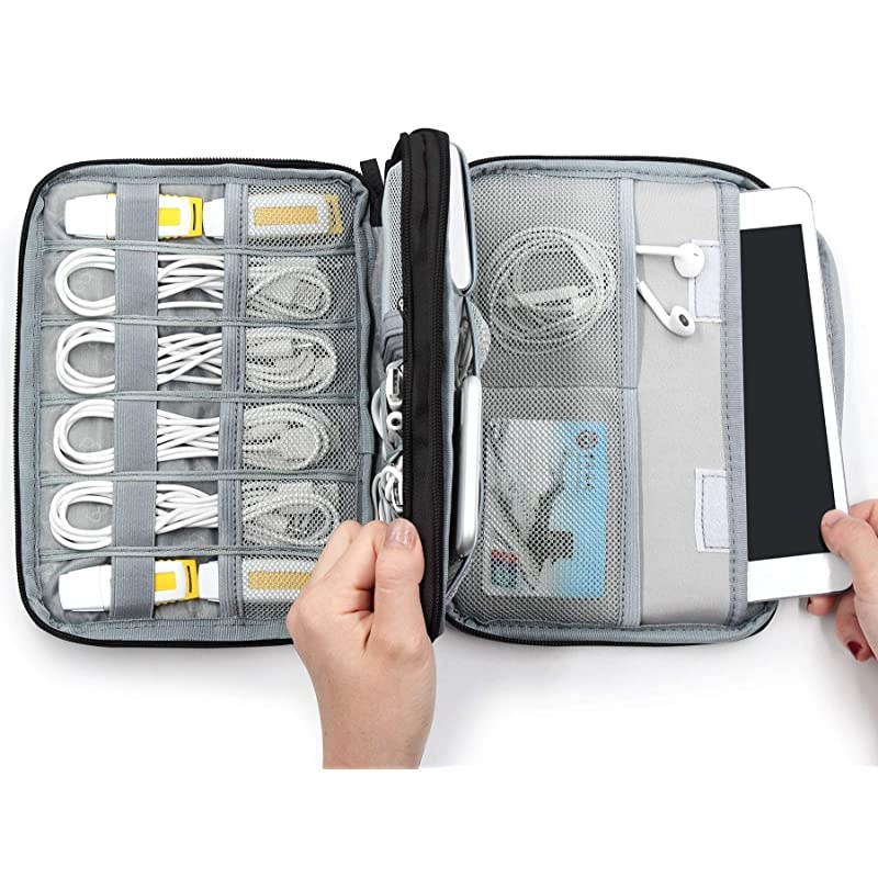 Travel Cable Bag Cord pouch Electronic Organizer Universal Cable Organizer Electronics Accessories Cases for Cables, Charger, Phone, USB, SD Card and ipad air (Large Single-Layer, Black)