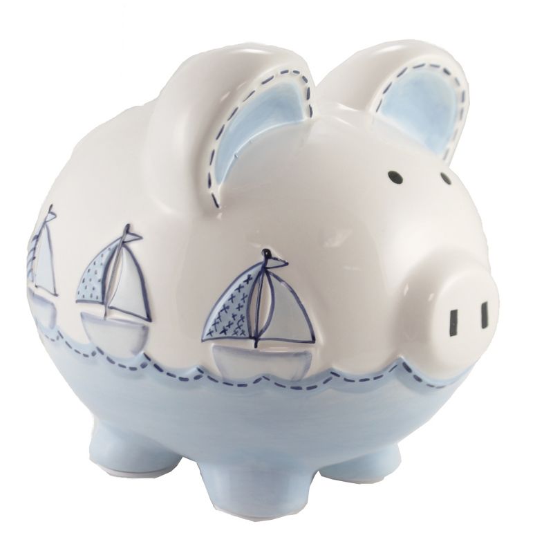 Bank 7.75" Triple Sailboat Piggy Bank Ocean Water Waves  -  Decorative Banks