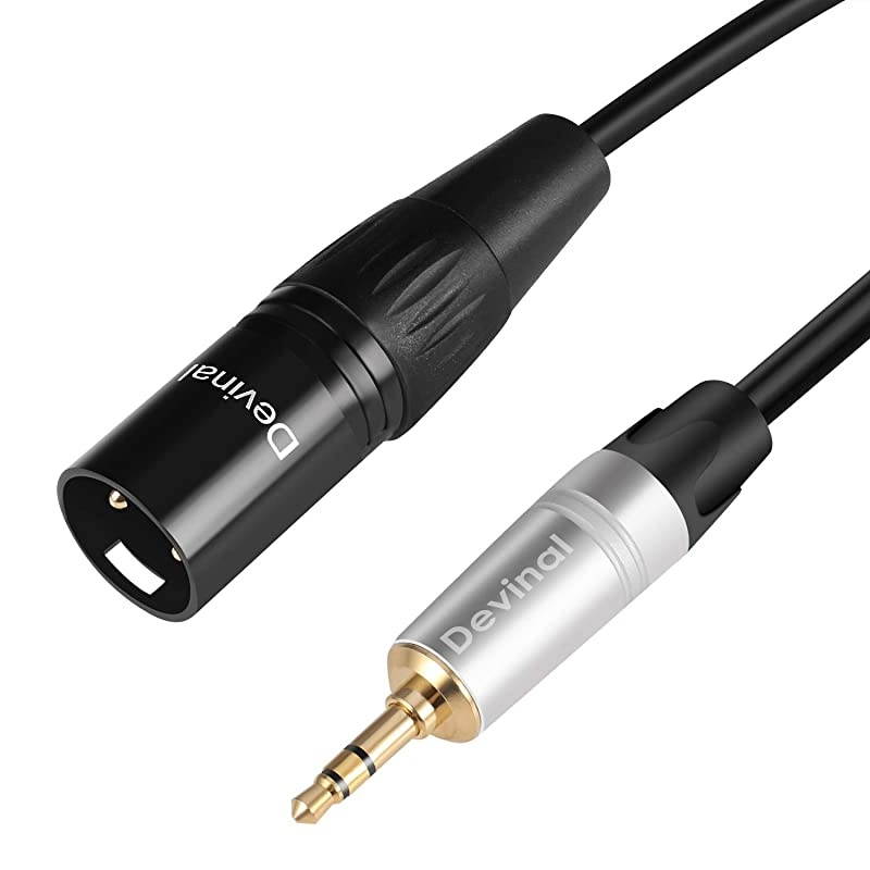 Unbalanced 1/8 inch to XLR Cable, Mini Jack TRS Stereo Male to XLR Male, 3.5mm to 3 Pin Male Interconnect Audio Cable 1 Feet