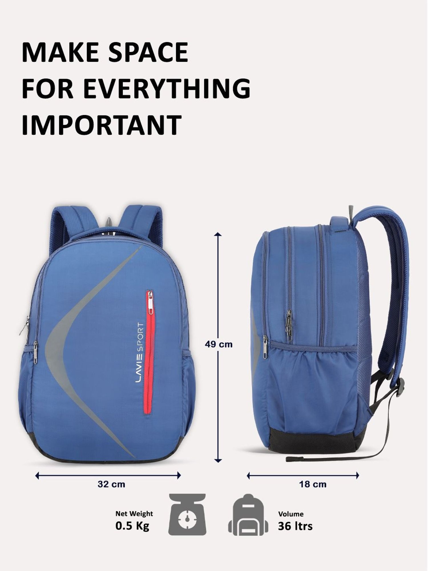 Lavie Sport Boomerang 36L Anti-theft Laptop Backpack For Men & Women (Navy)