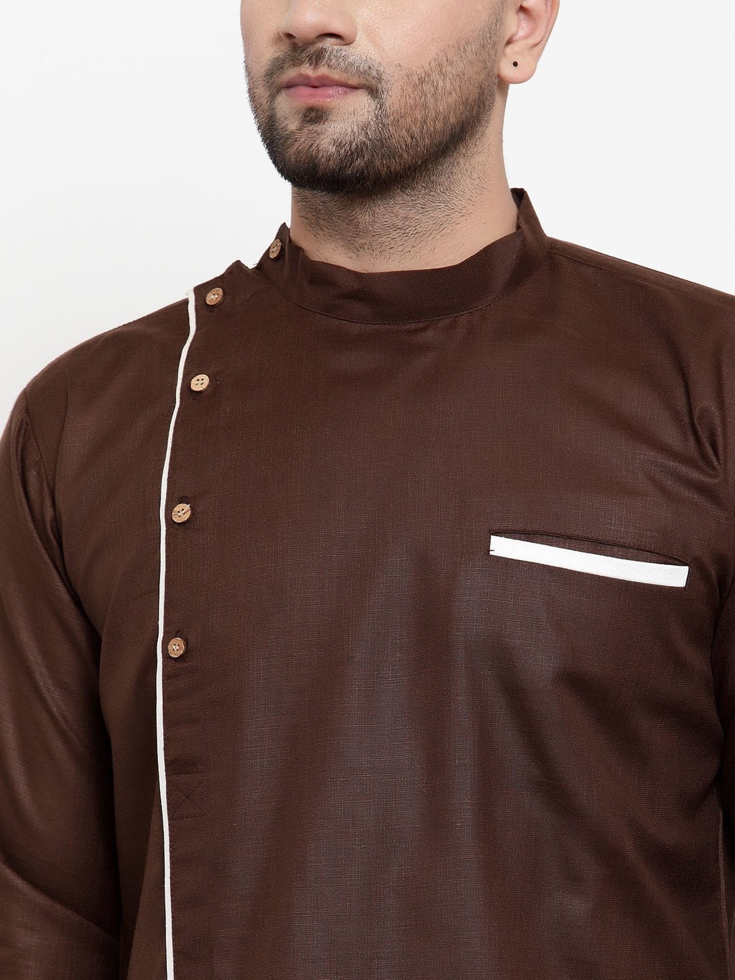 Benstoke Brown Regular Fit Short Kurta