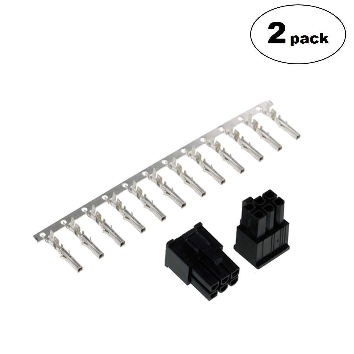 Phobya ATX Power Connector 6 Pin (tapered), Male, 2 pcs, Black, 2-pack