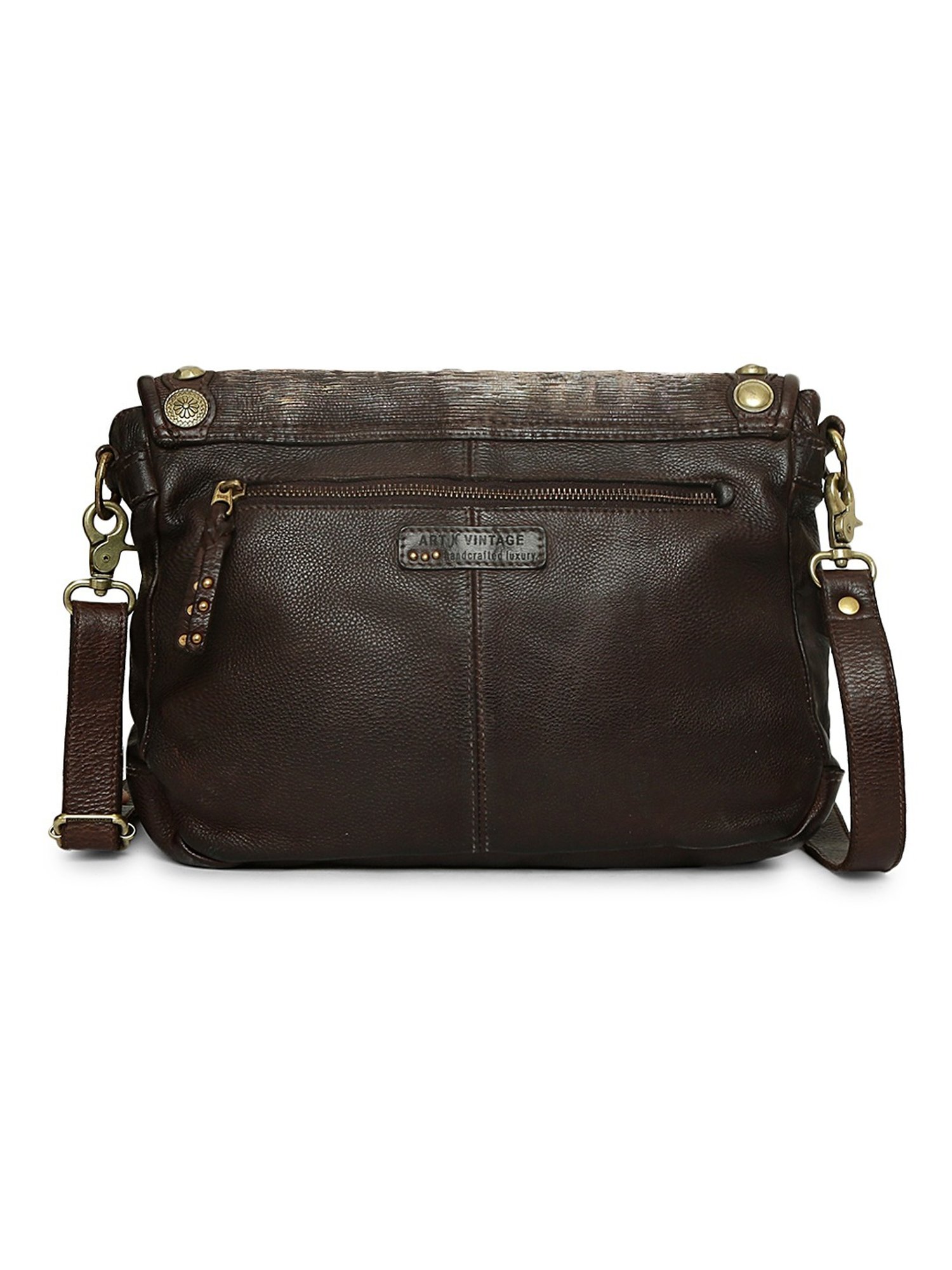 Art N Vintage Silvia Brown Leather Embellished Medium Sling Handbag