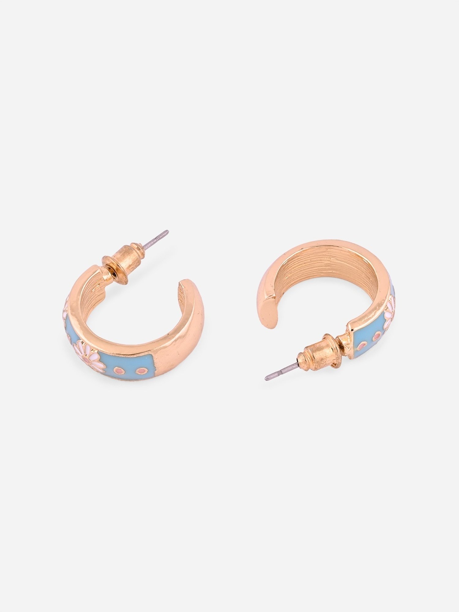 Toniq Turquoise Blue Gold-Plated Floral Enamel Hoop Earrings