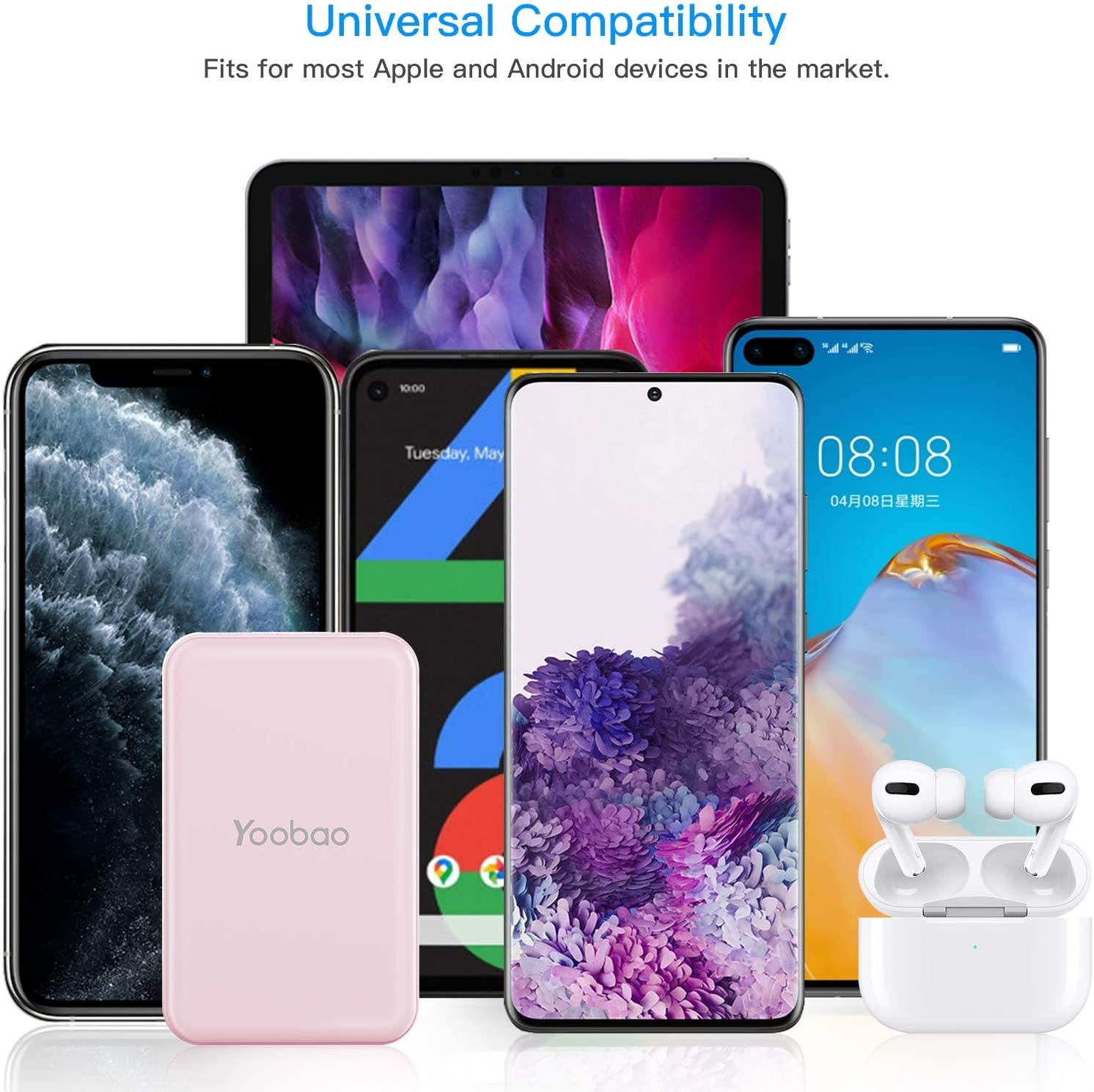 [Upgraded] Portable Charger Yoobao Power Bank Mini 5000mAh Powerbank 2-Output & 2-Input External Cellphone Battery Backup Pack Compatible iPhone 11 Pro Max 11 Xr X Samsung S20/20+ & More - Pink