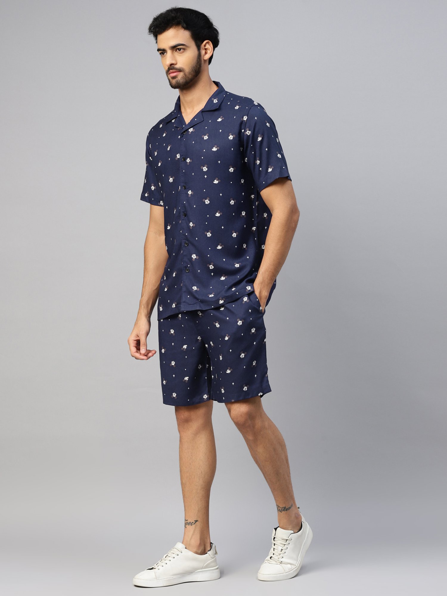 Don Vino Navy Relaxed Fit Printed Shirt & Shorts Set