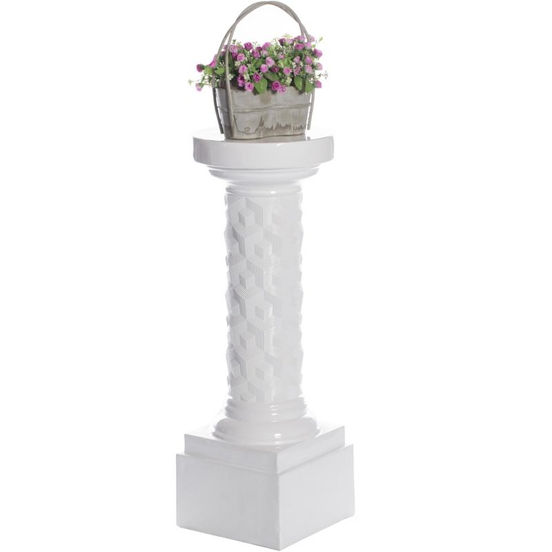 Uniquewise Tall Decor White Geometric Cube Fiberglass Column Pedestal, Display Flower Vase Stand