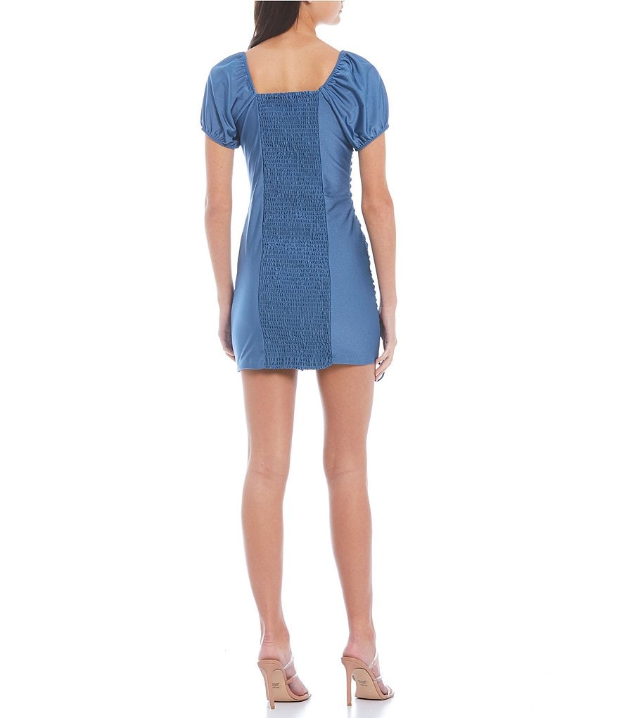 Honey And Rosie Puff Short-Sleeve Square-Neck Ruche Tie-Hem Slim Dress