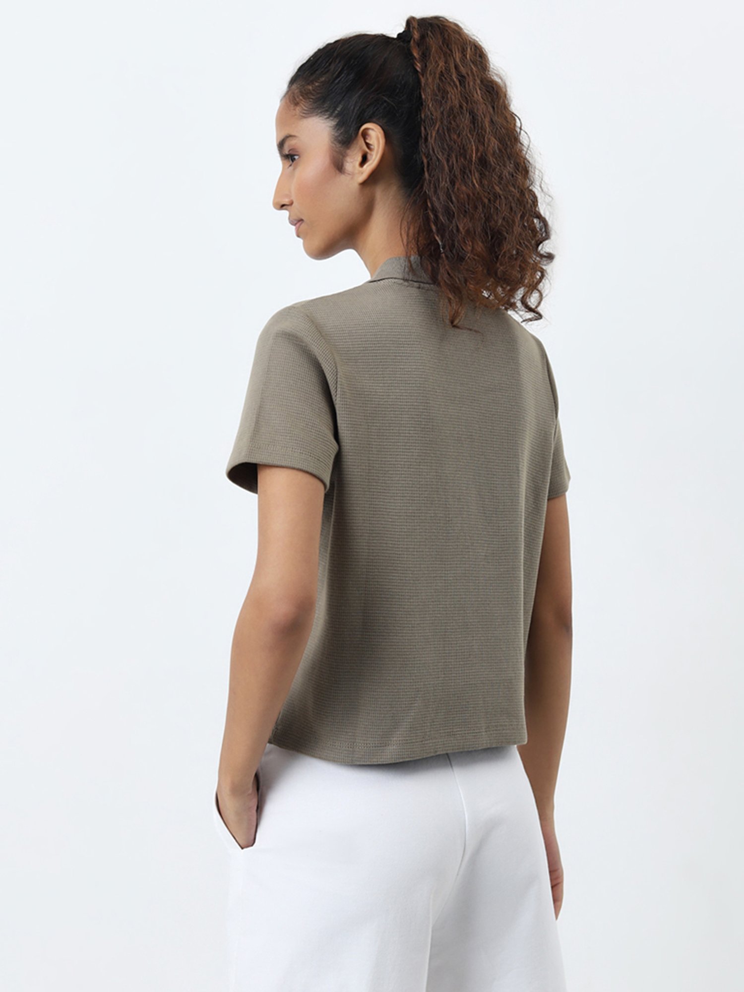 Studiofit by Westside Sage Waffle-Textured Cotton Top