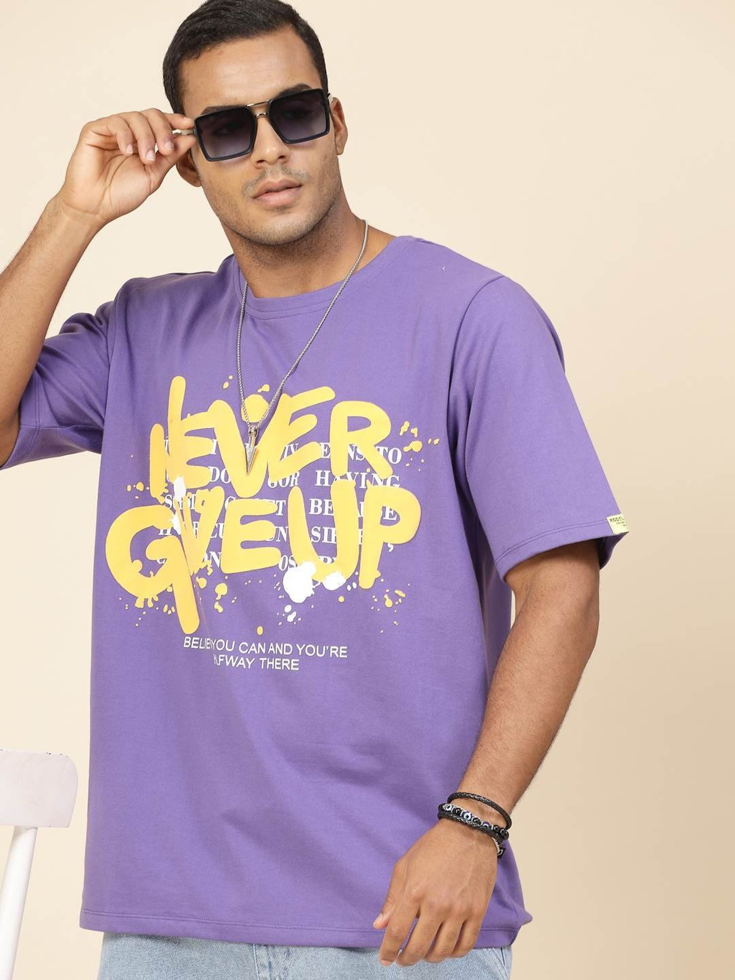 Rigo Purple Cotton Loose Fit Typography T-Shirt