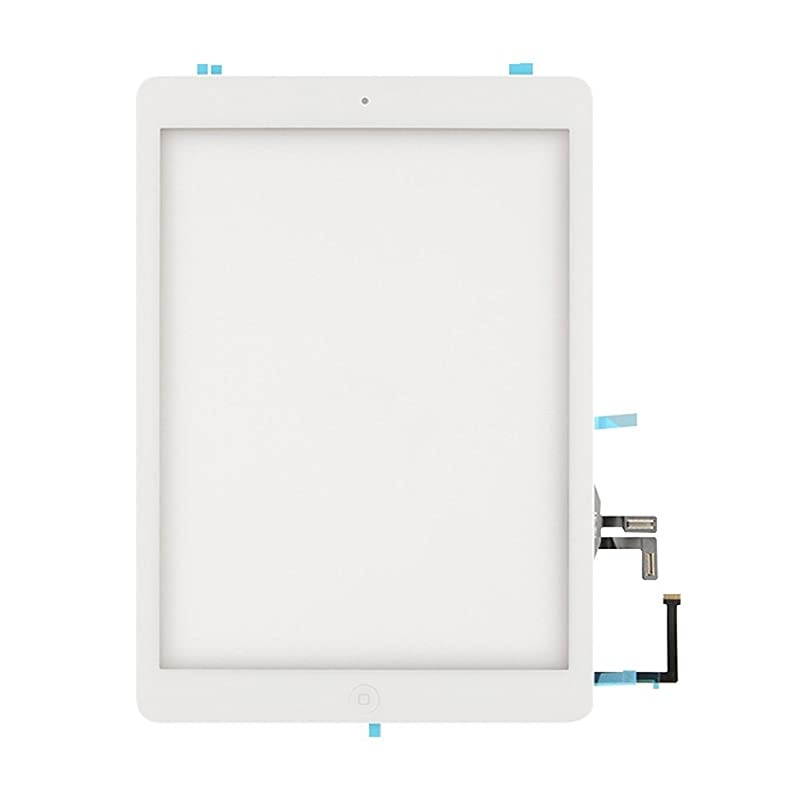 for iPad Air 1st Generation Touch Screen Digitizer Replacement Front Glass Assembly Includes Home Button + Camera Holder+PreInstalled Adhesive with Tools kitWhite