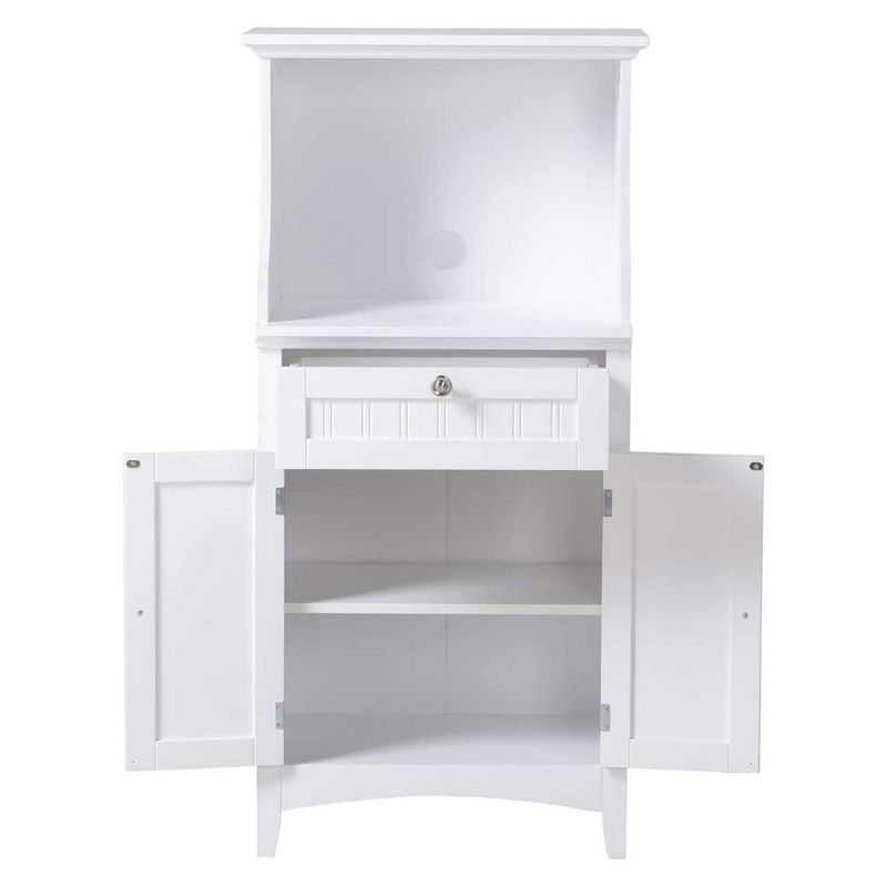American Furniture Classics Microwave Coffee Utility Cart Stand Cabinet with Drawer and Shelves for Organizing Kitchen, Home, or Office, White