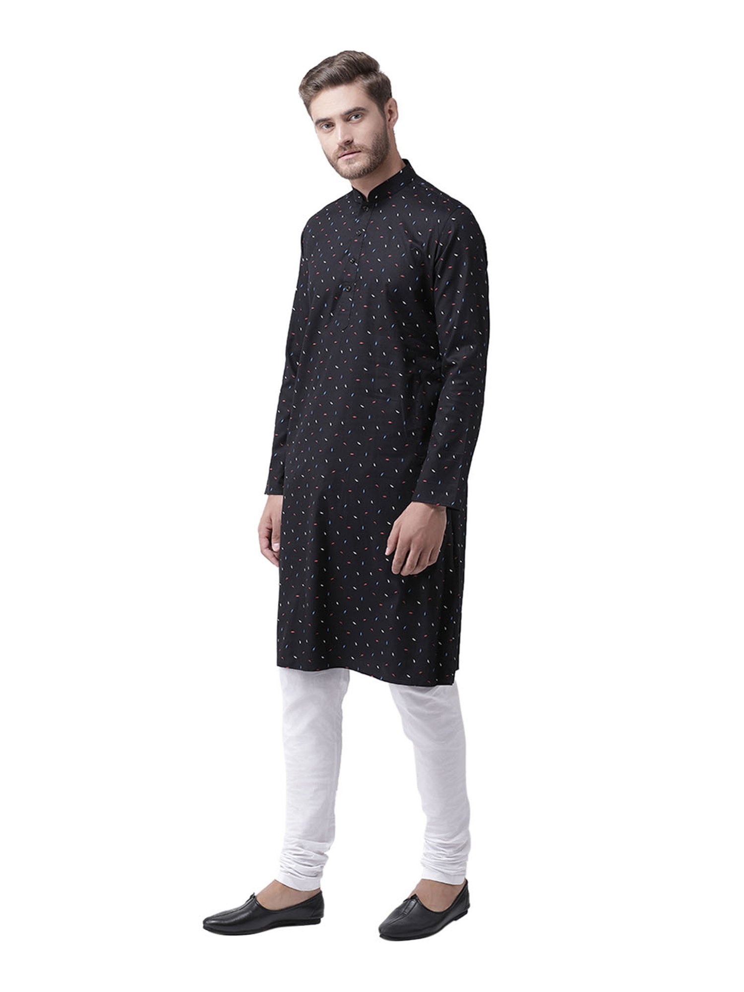 Deyann Black Printed Linen Full Sleeves Kurta Set