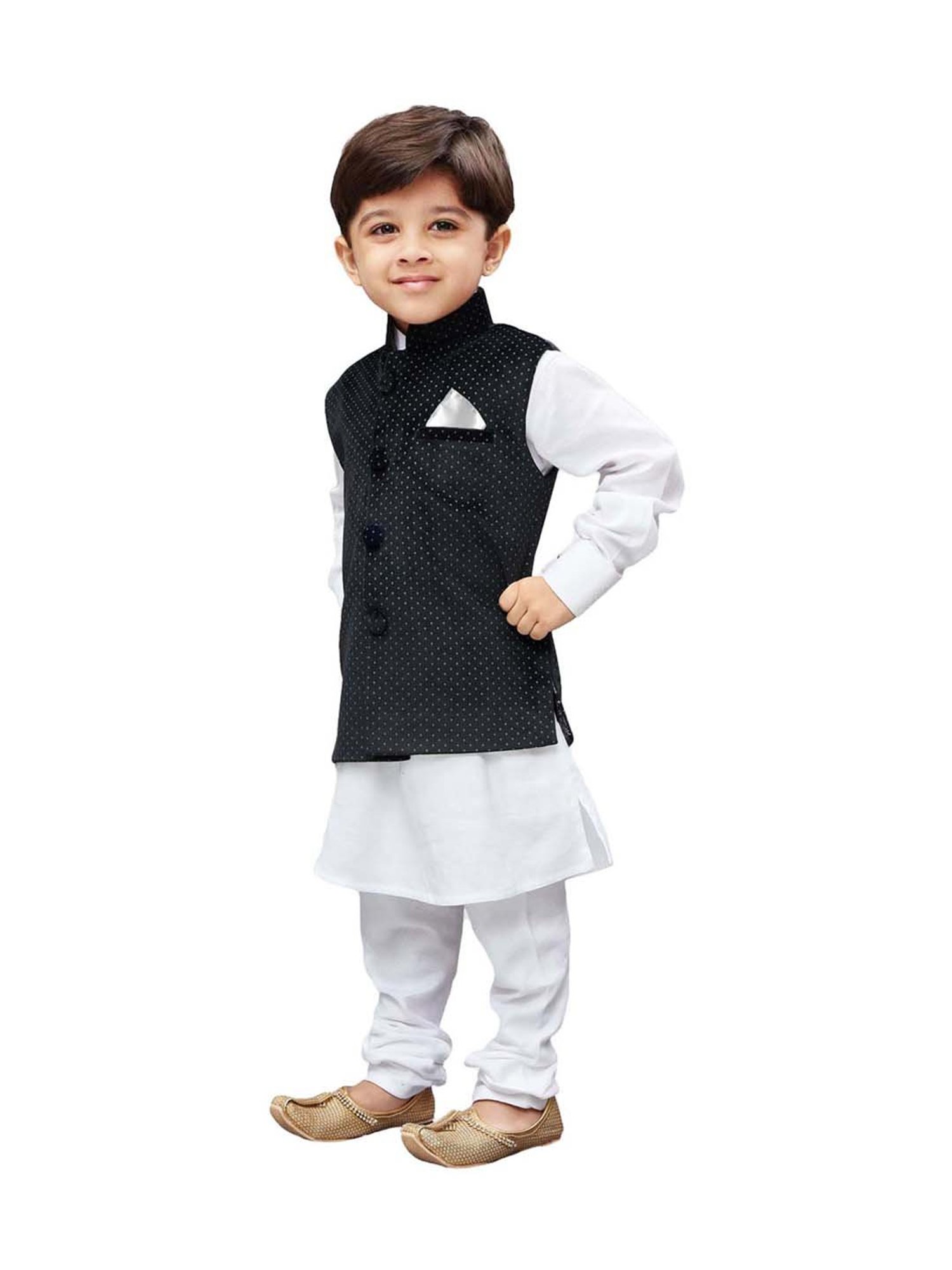 VASTRAMAY Kids White Cotton Printed Kurta Set