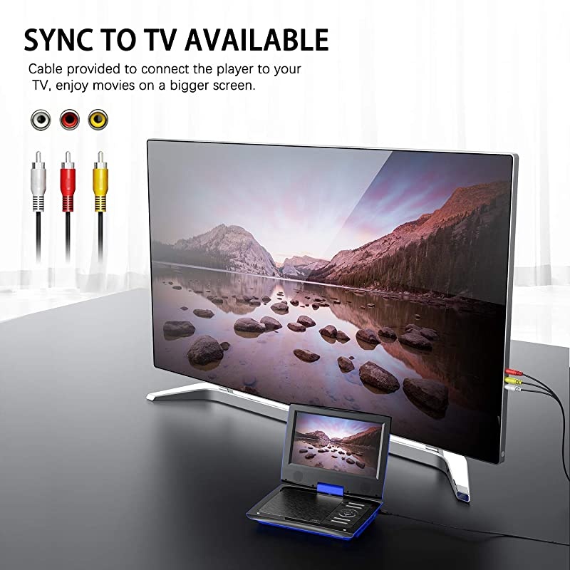 11 Portable DVD Player for Car with 95 Inch HD Swivel Screen 5 Hours Rechargeable Battery Dual Earphone Jack Supports SD CardUSBCDDVD with Extra Headrest Mount Case Blue