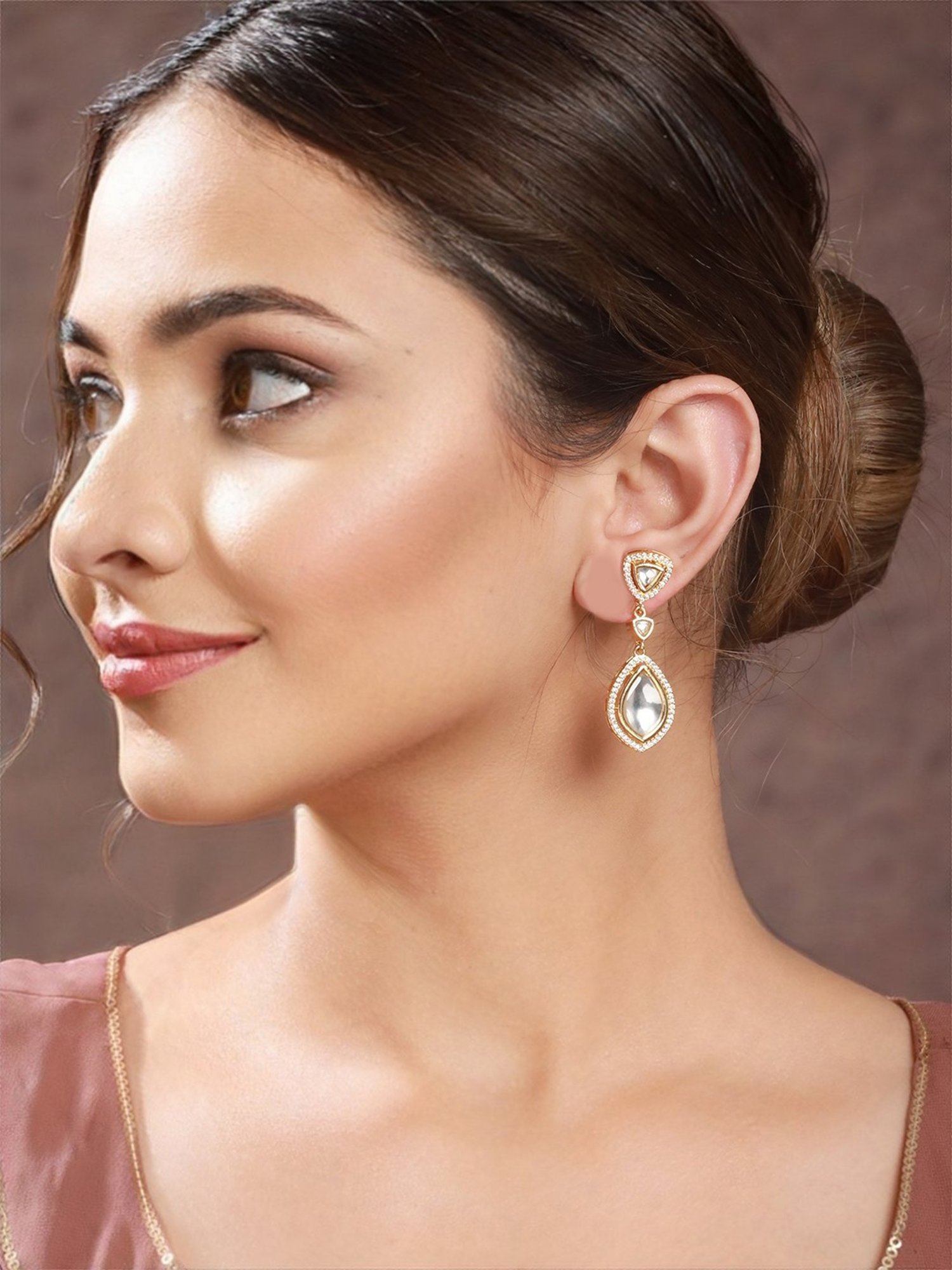 Saraf RS Jewellery Gold Original Kundan Studded Dangler Earring