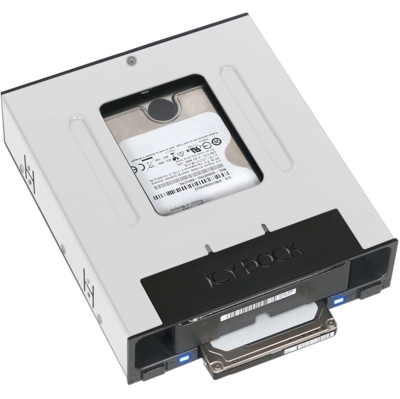 Icy Dock FlexiDOCK MB795SP-B Drive Enclosure for 5.25" Serial ATA/600, 6Gb/s SAS - Serial ATA/600 Host Interface Internal - Black - 2 x HDD Supported