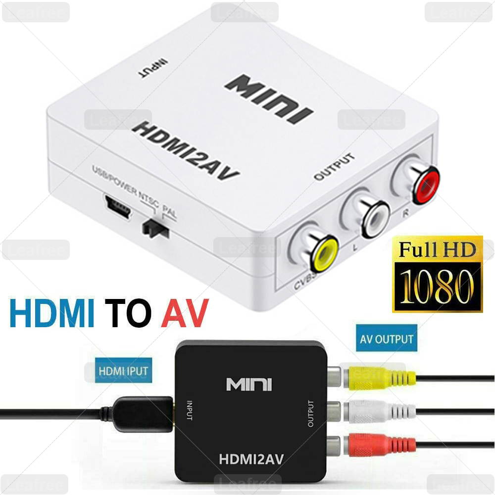HDMI to AV Converter, HDMI to RCA, HDMI to AV, 1080P HDMI to 3RCA CVBS AV Composite Video Audio Converter Adapter Supports PAL/NTSC with USB Charge Cable for PC Laptop HDTV DVD