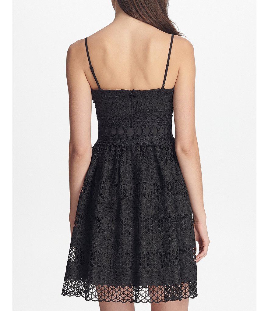 Guess Striped Lace Fit and Flare V-Neck Dress