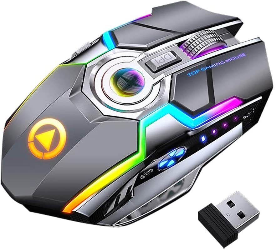CUUWE Wireless Gaming Mouse2.4G, A5 Ergonomic RGB Backlit 7 Buttons 1600DPI Rechargeable Silent Cordless Mouse for PC Laptop