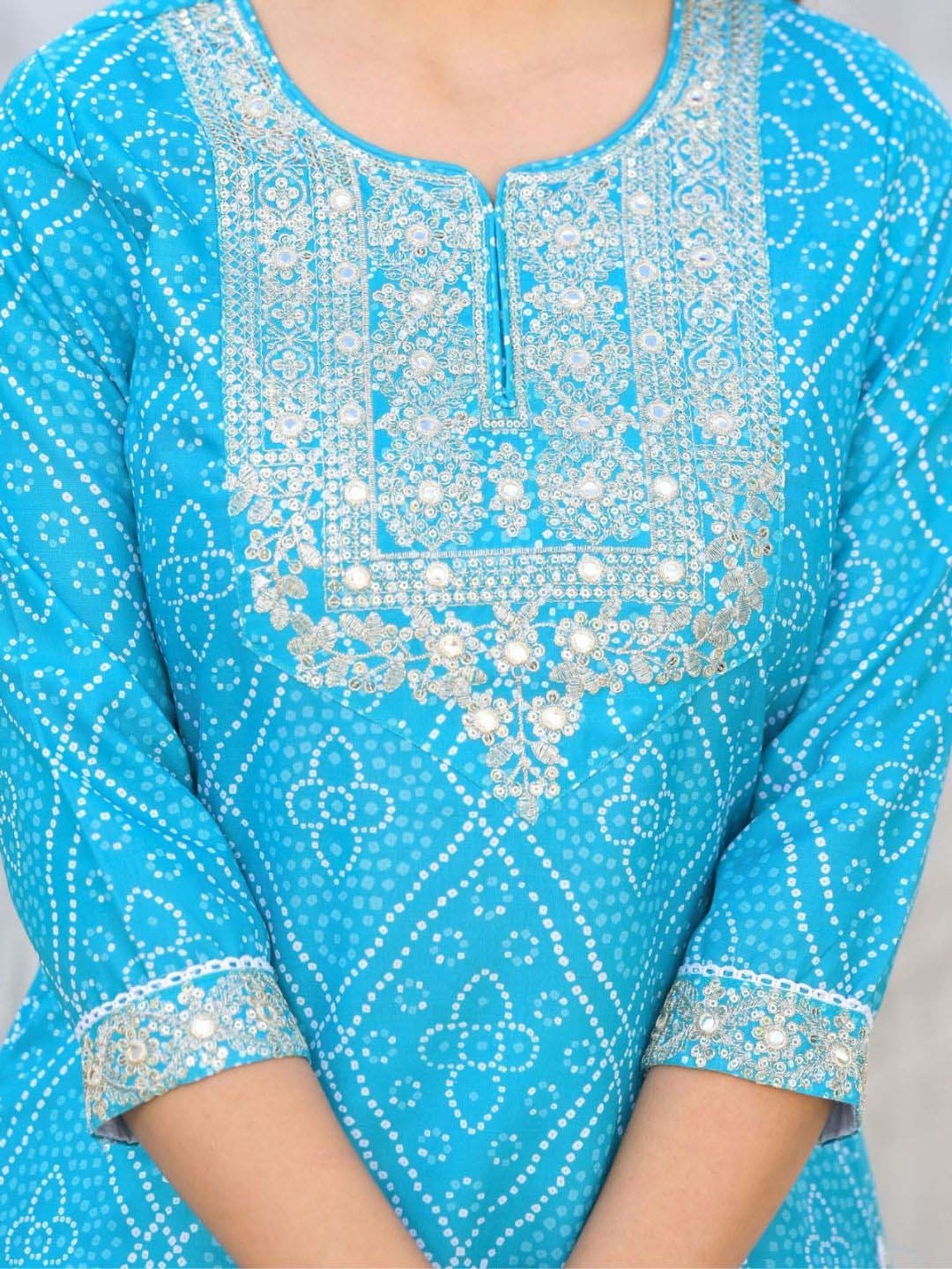 Odette Blue Embroidered Kurta & Salwar Set with Dupatta