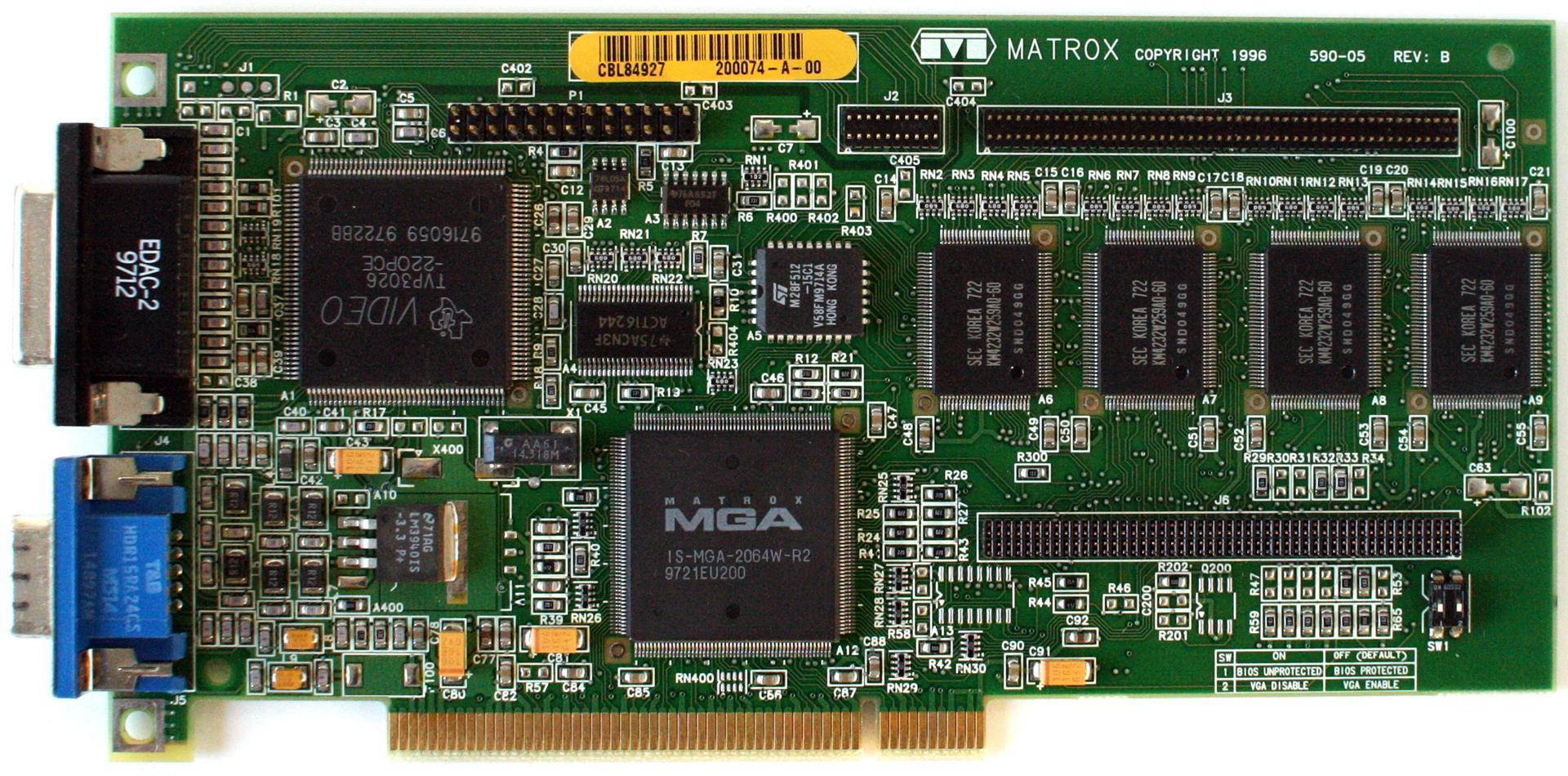 MATROX 590-05 REV.B 4MB PCI VIDEO CARD, FCC ID: ID7059000, MGA-MIL/4/IB3, IBM 76H4153, FRU 75H9227