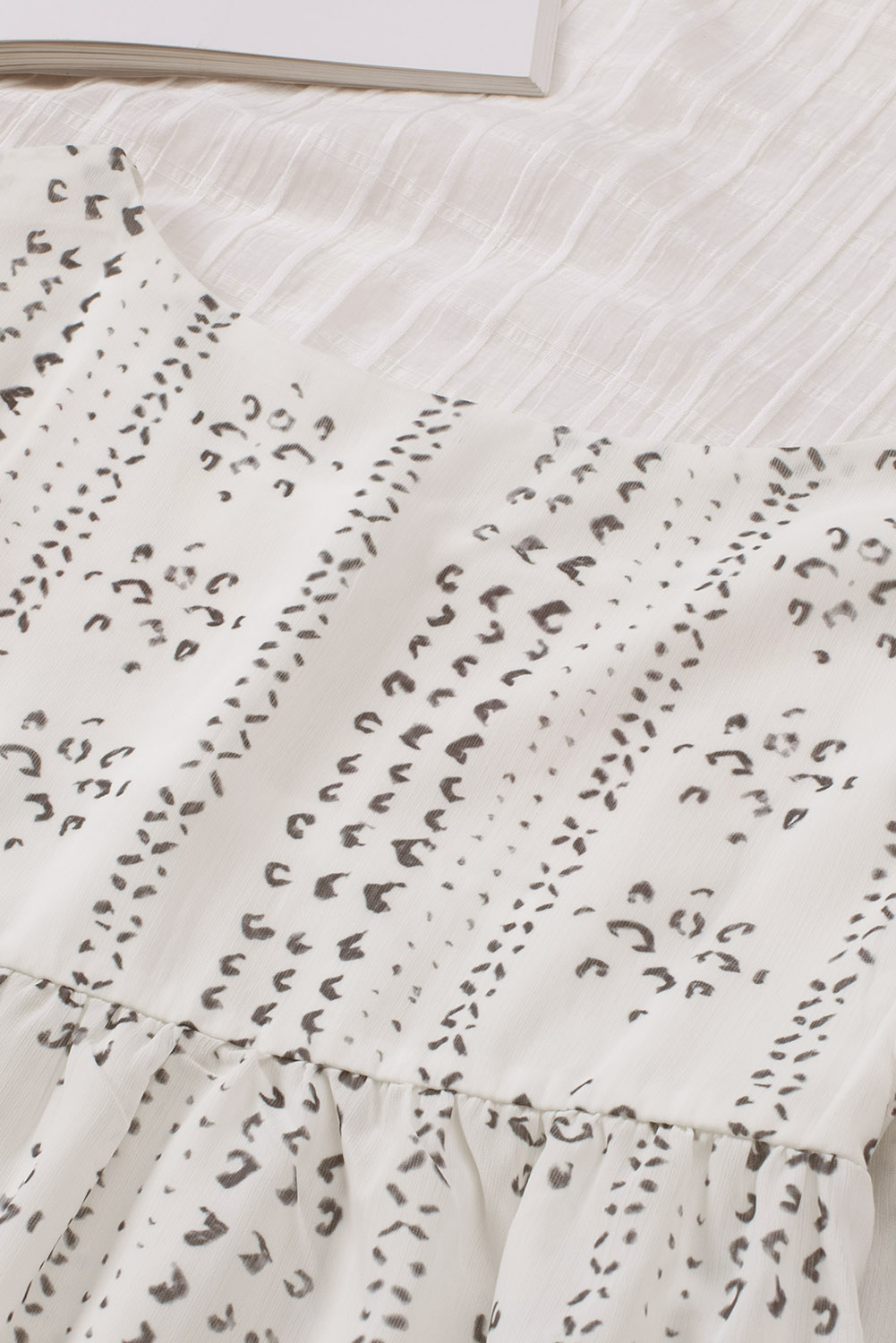 One World Apparel Jacquard Square Neck Short Sleeve Ivory Multi Floral Print Top