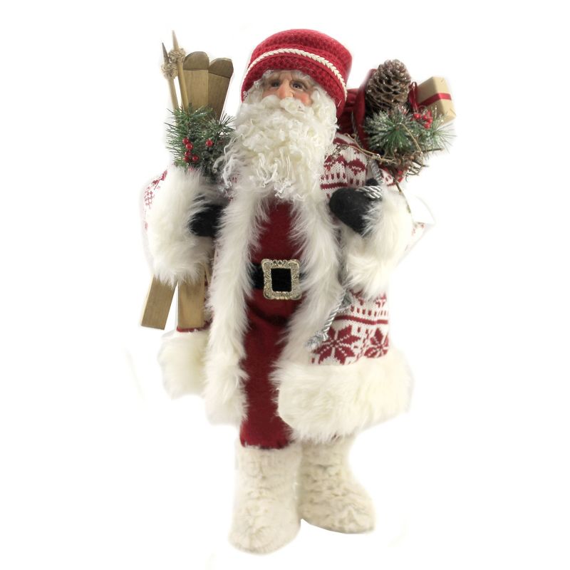 Christmas 19.0" Santa Figurine With Skis Fur Cloth Winter  -  Decorative Figurines
