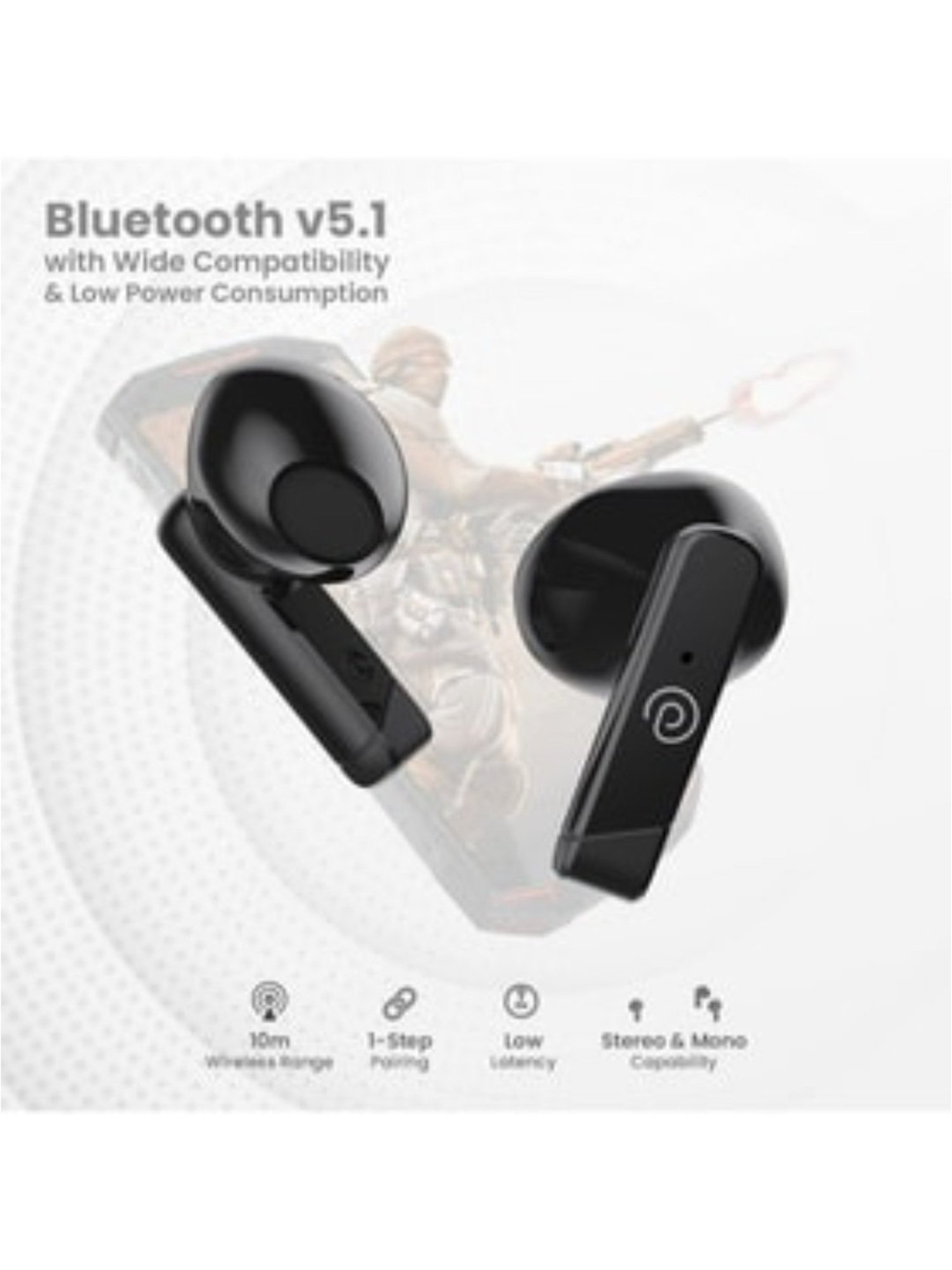 PTron Bassbuds Fute Wireless Bluetooth 5.1 Earbuds, 25 Hours Playtime, Type-C Charging (Black)