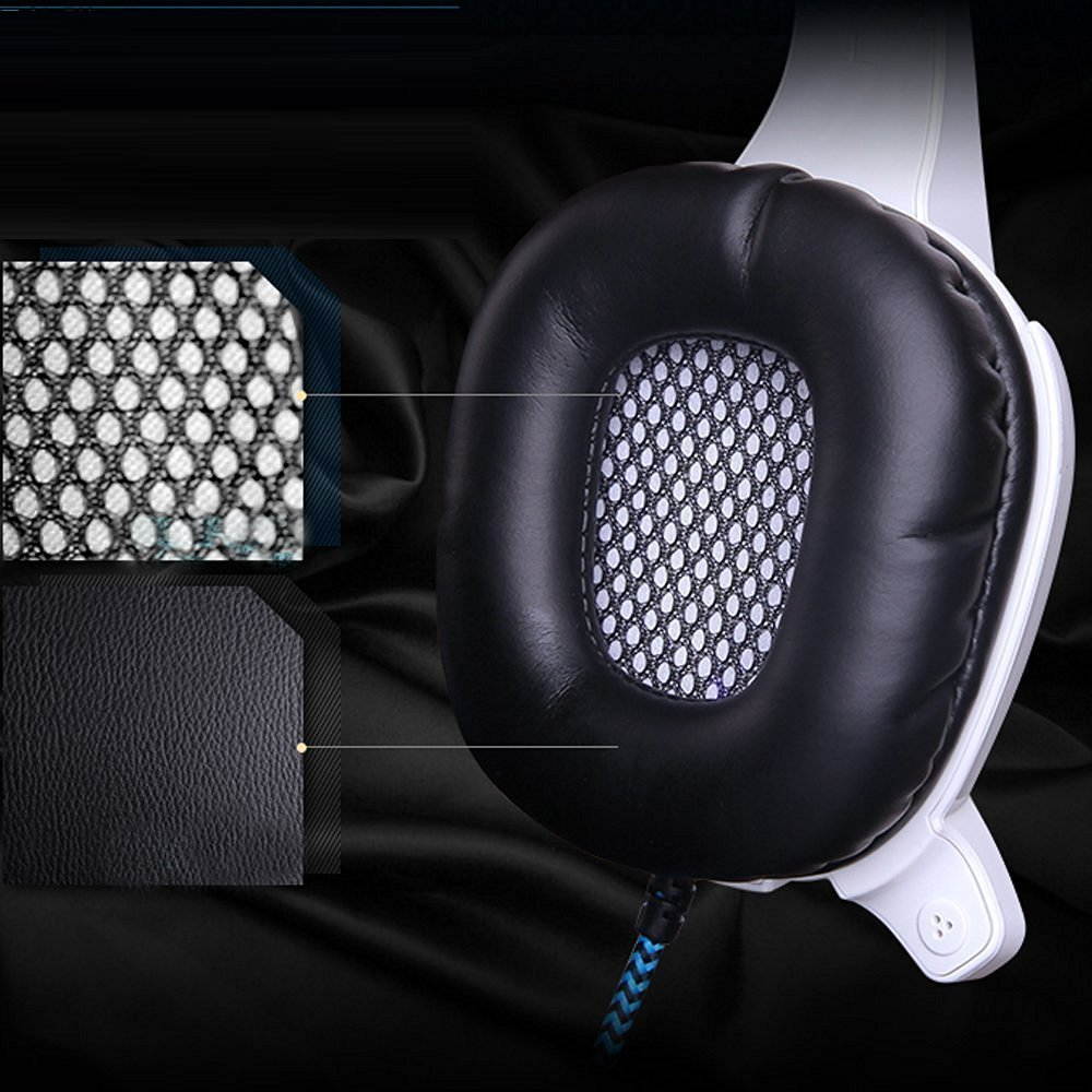 GW SADES SA718S USB Laptop Stereo Wired PC Gaming Headset Over Ear Headband Headphones with Microphone Vibration LED Lights(White)